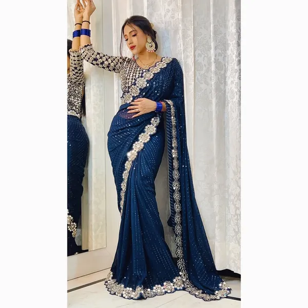 Navy_Blue_Georgette_Premium_&_Elegant_Saree_With_Unstiched_Blouse_For_Women
