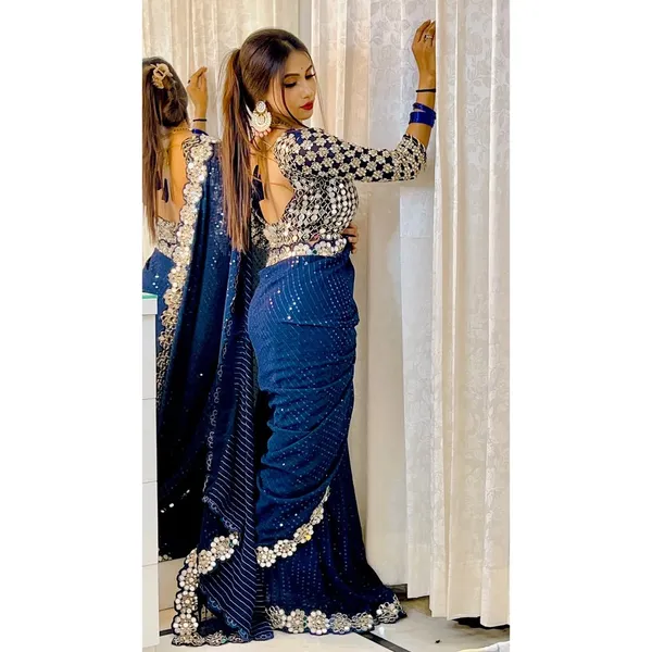 Navy_Blue_Georgette_Premium_&_Elegant_Saree_With_Unstiched_Blouse_For_Women