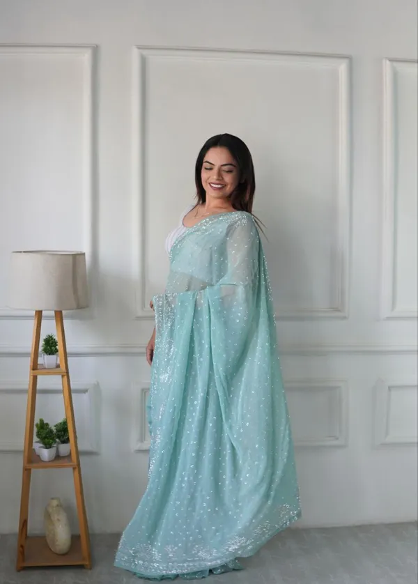 Mint_Green_Georgette_Premium_&_Elegant_Saree_With_Unstiched_Blouse_For_Women