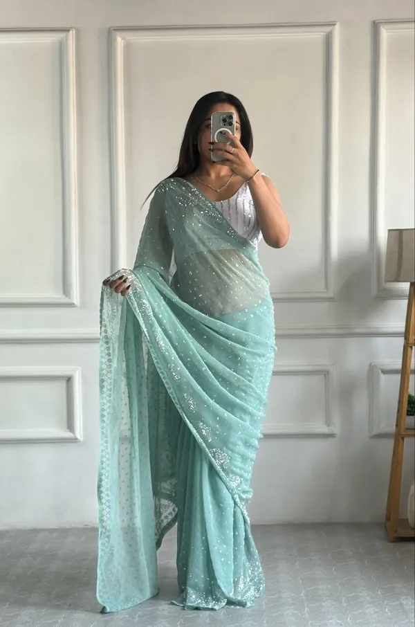 Mint_Green_Georgette_Premium_&_Elegant_Saree_With_Unstiched_Blouse_For_Women