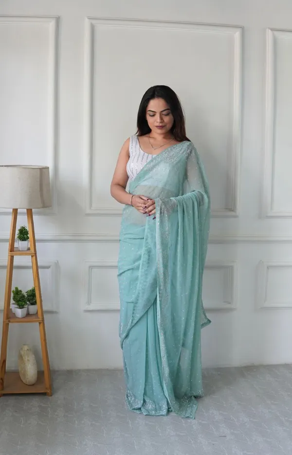 Mint_Green_Georgette_Premium_&_Elegant_Saree_With_Unstiched_Blouse_For_Women