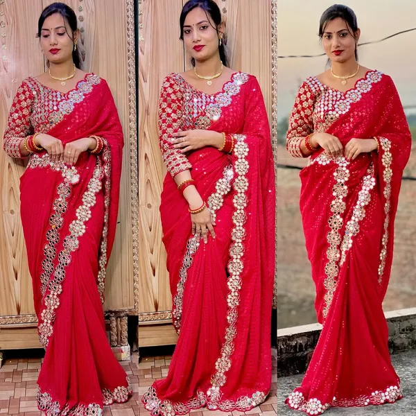 Red_Georgette_Premium_&_Elegant_Saree_With_Unstiched_Blouse_For_Women