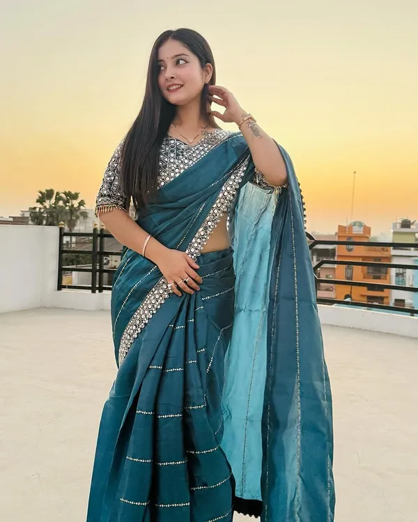 Petrol_Blue_Jimmy_Choo_Premium_&_Elegant_Saree_With_Unstiched_Blouse_For_Women