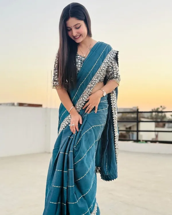 Petrol_Blue_Jimmy_Choo_Premium_&_Elegant_Saree_With_Unstiched_Blouse_For_Women