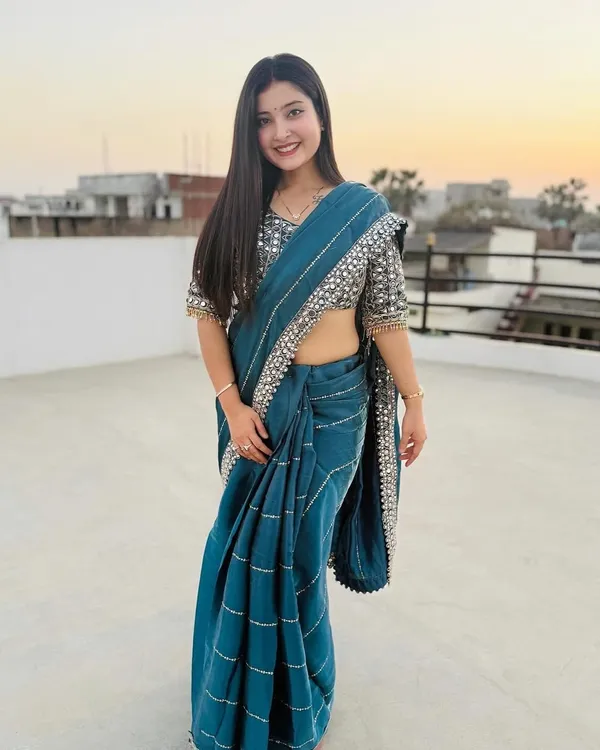 Petrol_Blue_Jimmy_Choo_Premium_&_Elegant_Saree_With_Unstiched_Blouse_For_Women