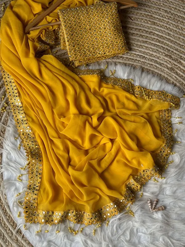Yellow_Georgette_Premium_&_Elegant_Saree_With_Unstiched_Blouse_For_Women