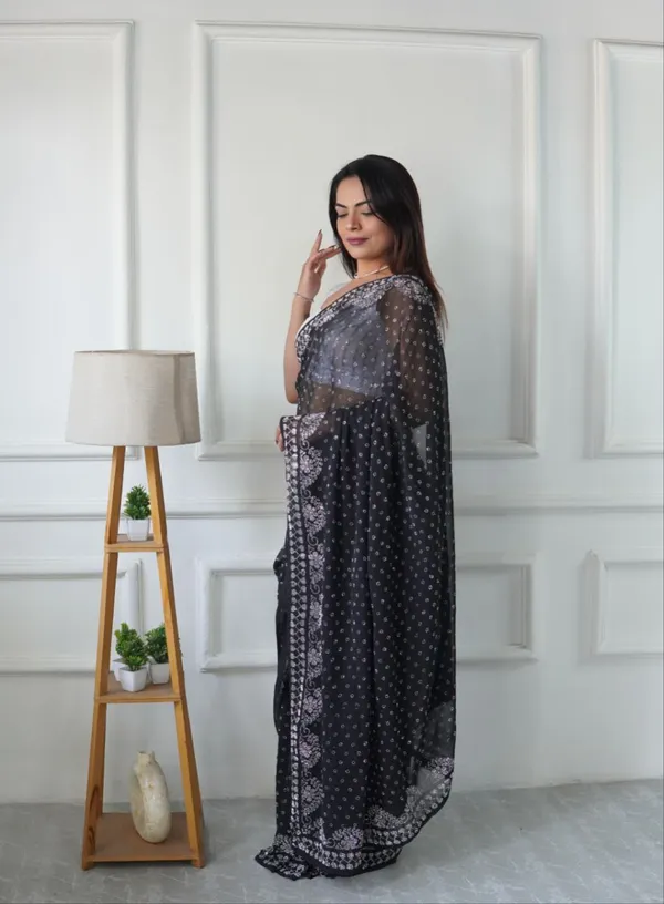 Black_Georgette_Premium_&_Elegant_Saree_With_Unstiched_Blouse_For_Women