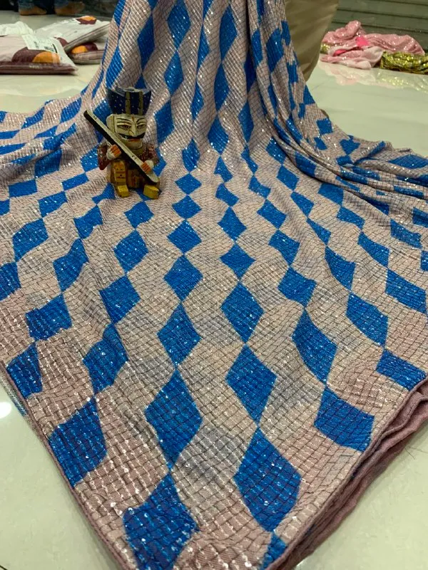 Blue_Imported_Fabric_Premium_&_Elegant_Saree_With_Unstiched_Blouse_For_Women
