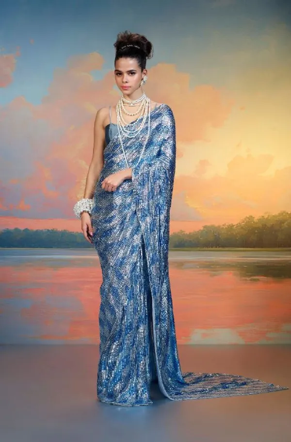 Blue_Imported_Fabric_Premium_&_Elegant_Saree_With_Unstiched_Blouse_For_Women