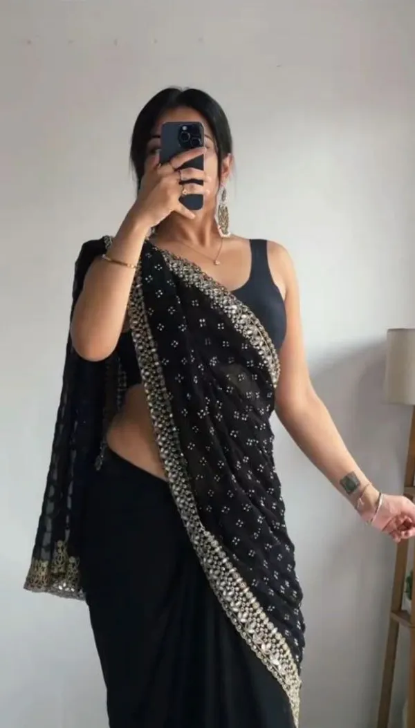 Black_Georgette_Premium_&_Elegant_Saree_With_Unstiched_Blouse_For_Women