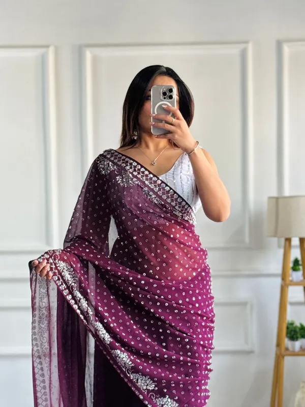Wine_Georgette_Premium_&_Elegant_Saree_With_Unstiched_Blouse_For_Women