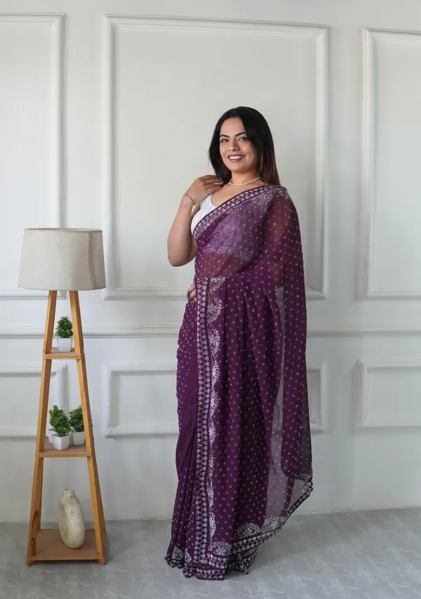 Wine_Georgette_Premium_&_Elegant_Saree_With_Unstiched_Blouse_For_Women