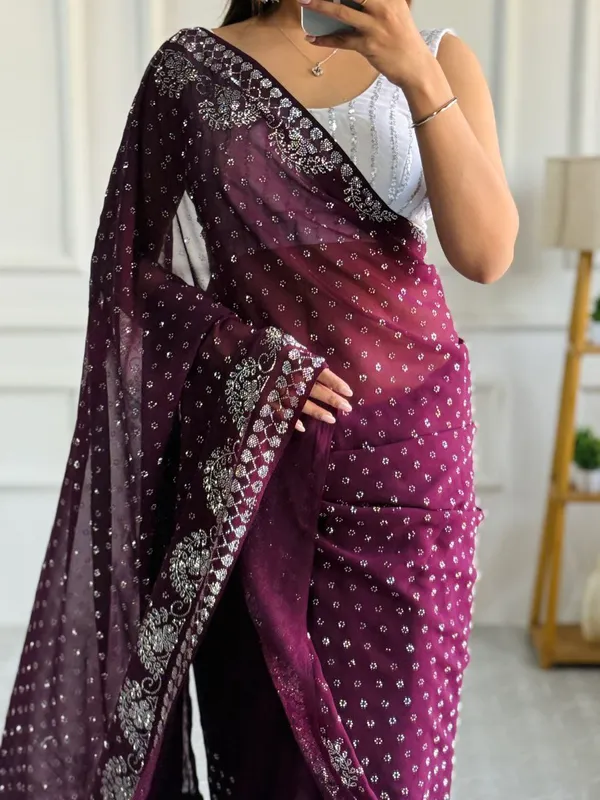 Wine_Georgette_Premium_&_Elegant_Saree_With_Unstiched_Blouse_For_Women