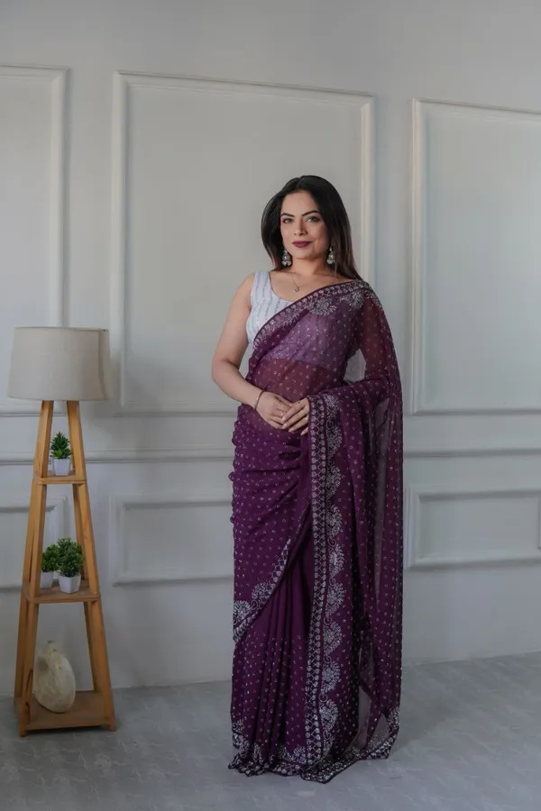 Wine_Georgette_Premium_&_Elegant_Saree_With_Unstiched_Blouse_For_Women