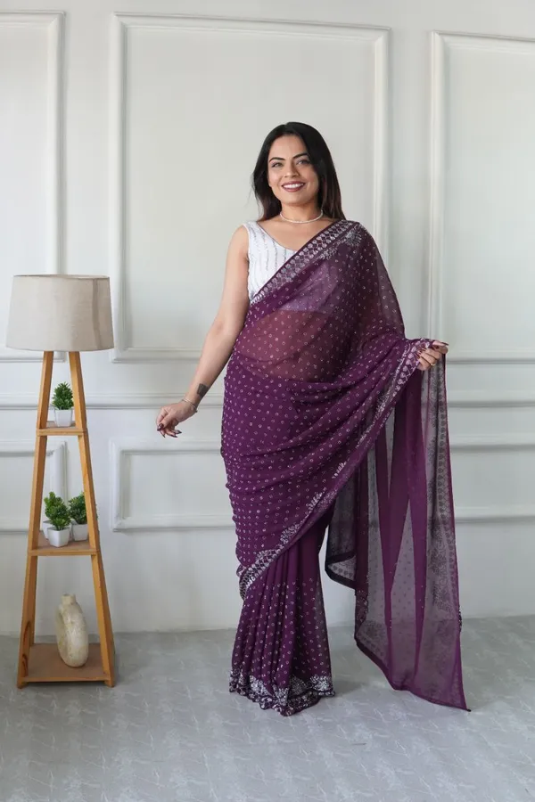 Wine_Georgette_Premium_&_Elegant_Saree_With_Unstiched_Blouse_For_Women