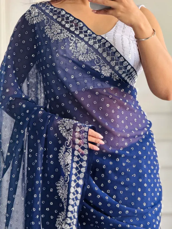 Navy_Blue_Georgette_Premium_&_Elegant_Saree_With_Unstiched_Blouse_For_Women