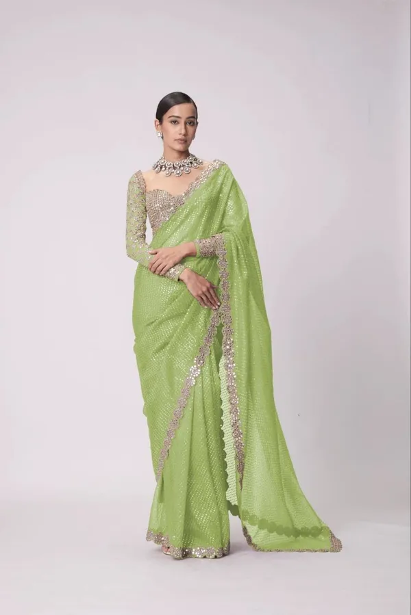 Light_Pista_Georgette_Premium_&_Elegant_Saree_With_Unstiched_Blouse_For_Women
