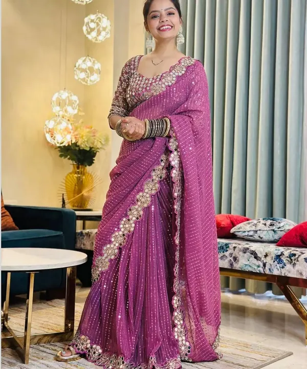 Onion_Georgette_Premium_&_Elegant_Saree_With_Unstiched_Blouse_For_Women