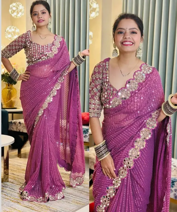 Onion_Georgette_Premium_&_Elegant_Saree_With_Unstiched_Blouse_For_Women