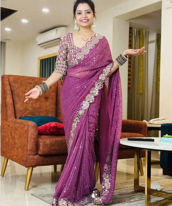Onion_Georgette_Premium_&_Elegant_Saree_With_Unstiched_Blouse_For_Women