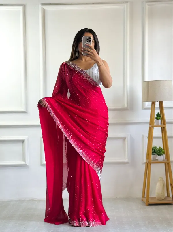 Pink_Chiffon_Satin_Premium_&_Elegant_Saree_With_Unstiched_Blouse_For_Women