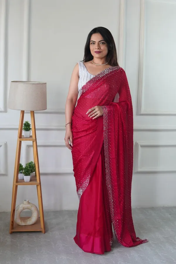 Pink_Chiffon_Satin_Premium_&_Elegant_Saree_With_Unstiched_Blouse_For_Women