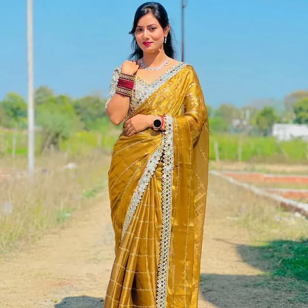 Golden_Jimmy_Choo_Premium_&_Elegant_Saree_With_Unstiched_Blouse_For_Women