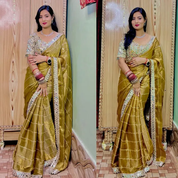 Golden_Jimmy_Choo_Premium_&_Elegant_Saree_With_Unstiched_Blouse_For_Women