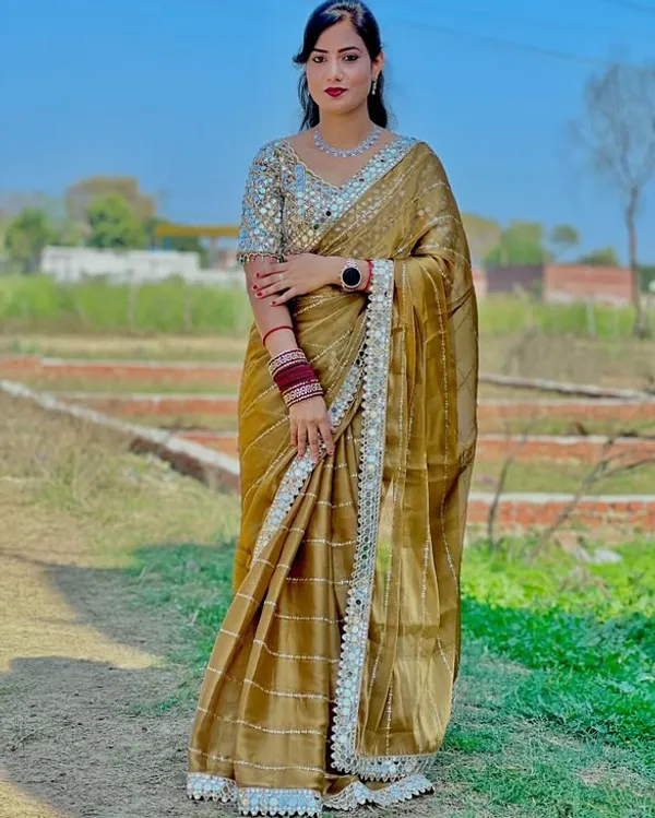 Golden_Jimmy_Choo_Premium_&_Elegant_Saree_With_Unstiched_Blouse_For_Women