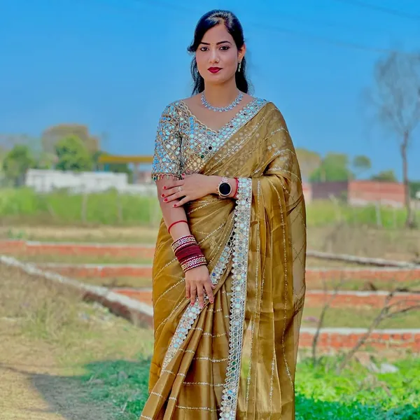 Golden_Jimmy_Choo_Premium_&_Elegant_Saree_With_Unstiched_Blouse_For_Women