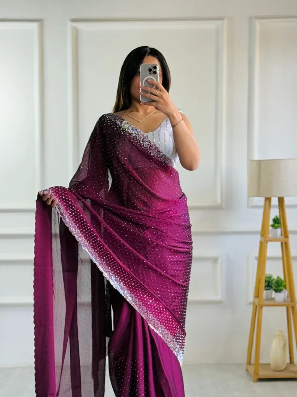 Wine_Chiffon_Satin_Premium_&_Elegant_Saree_With_Unstiched_Blouse_For_Women