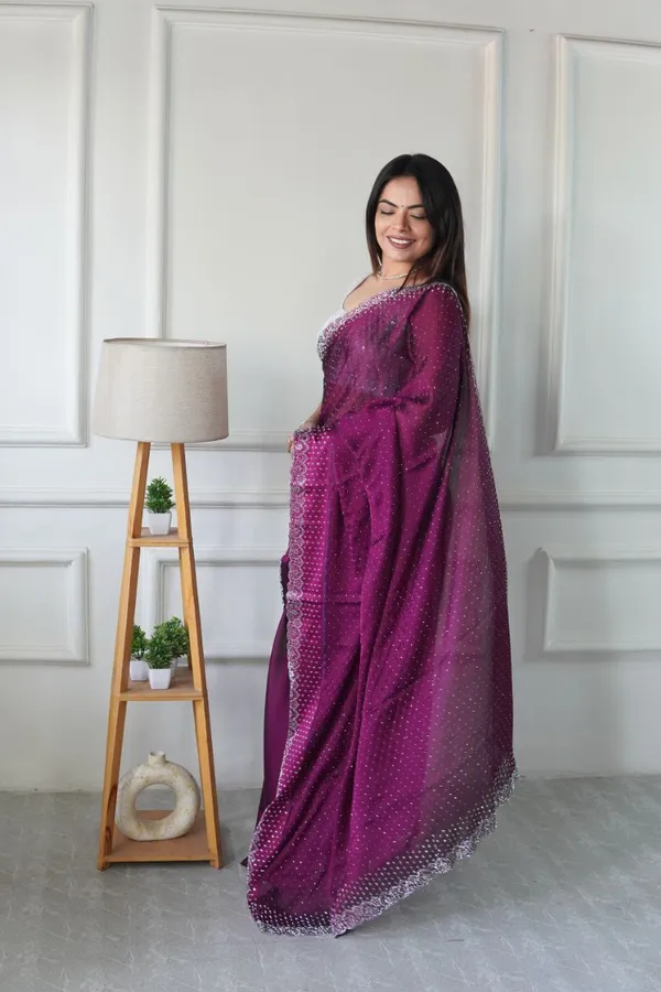 Wine_Chiffon_Satin_Premium_&_Elegant_Saree_With_Unstiched_Blouse_For_Women