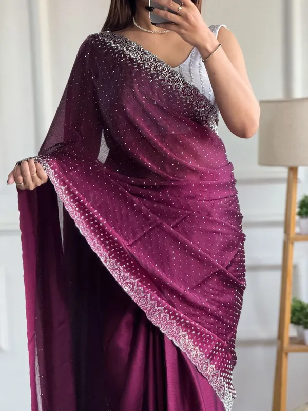 Wine_Chiffon_Satin_Premium_&_Elegant_Saree_With_Unstiched_Blouse_For_Women
