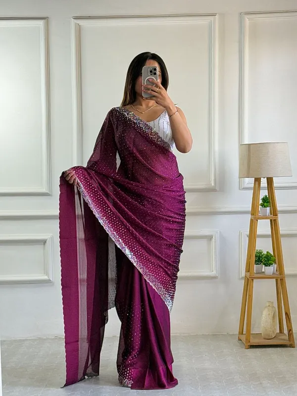 Wine_Chiffon_Satin_Premium_&_Elegant_Saree_With_Unstiched_Blouse_For_Women