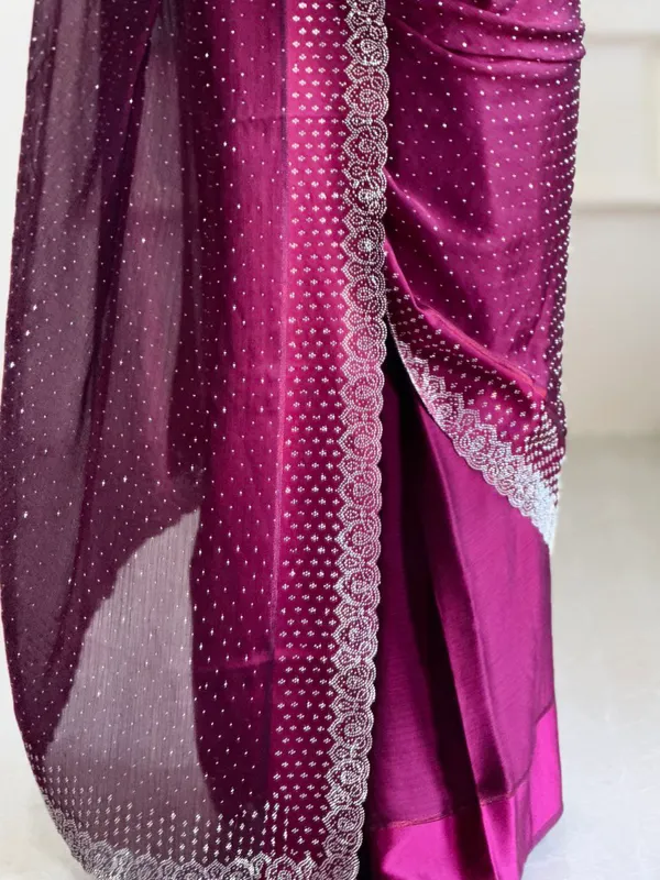 Wine_Chiffon_Satin_Premium_&_Elegant_Saree_With_Unstiched_Blouse_For_Women