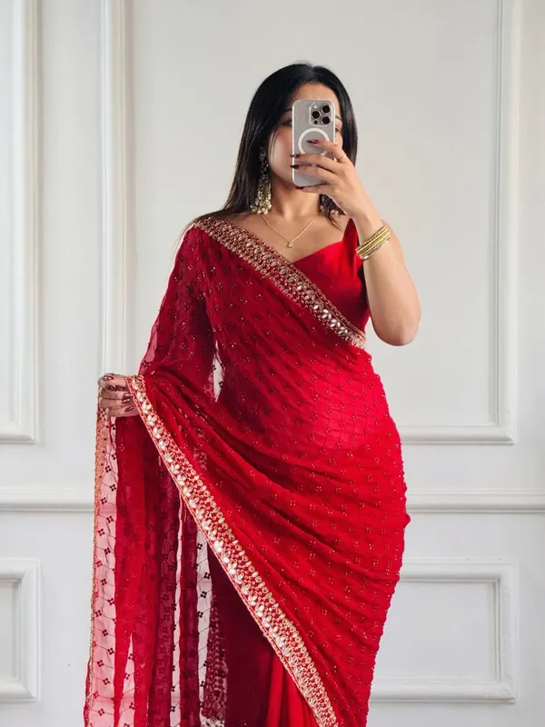 Red_Georgette_Premium_&_Elegant_Saree_With_Unstiched_Blouse_For_Women