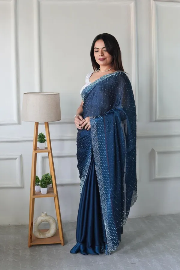 Petrol_Blue_Chiffon_Satin_Premium_&_Elegant_Saree_With_Unstiched_Blouse_For_Women