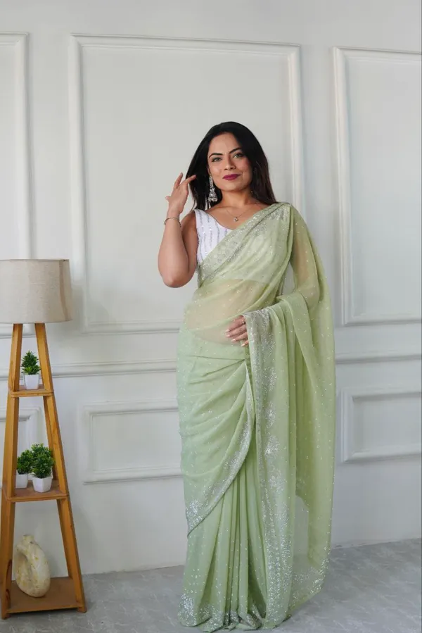 Light_Pista_Georgette_Premium_&_Elegant_Saree_With_Unstiched_Blouse_For_Women