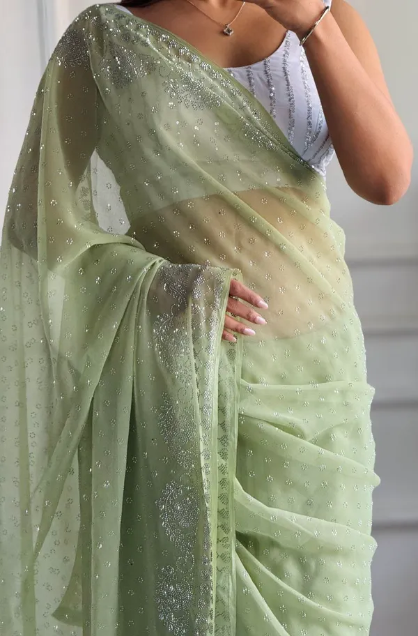 Light_Pista_Georgette_Premium_&_Elegant_Saree_With_Unstiched_Blouse_For_Women