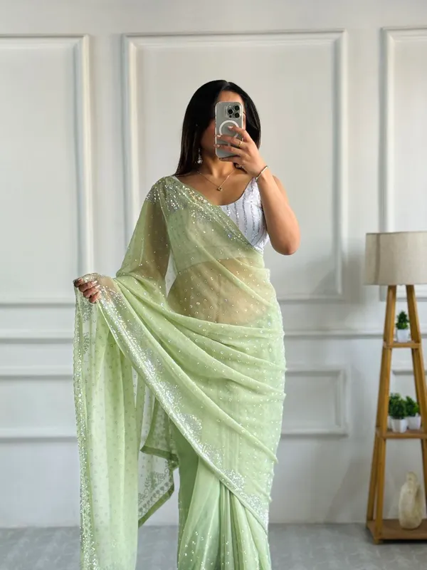 Light_Pista_Georgette_Premium_&_Elegant_Saree_With_Unstiched_Blouse_For_Women
