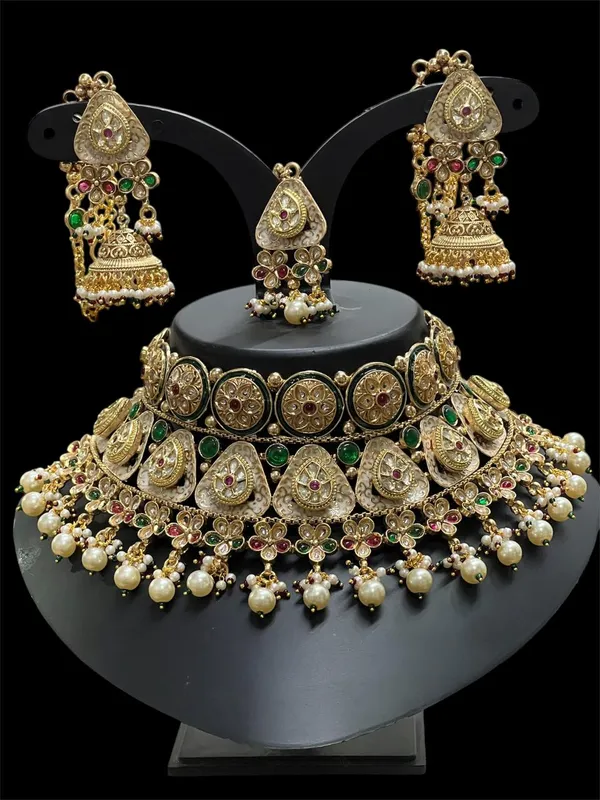 Multicolor_&_Golden_Brass_Premium_&_Elegant_Traditional_Semi_Bridal_Rajwadi_Chowkar_Set_For_Women_&_Girls