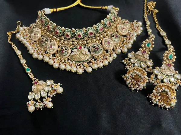 Multicolor_&_Golden_Brass_Premium_&_Elegant_Traditional_Semi_Bridal_Rajwadi_Chowkar_Set_For_Women_&_Girls