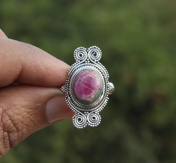 Silver_&_Pink_&_Green_Sterling_Silver_925_Premium_&_Elegant_Boho_Ring_For_Girls_&_Women