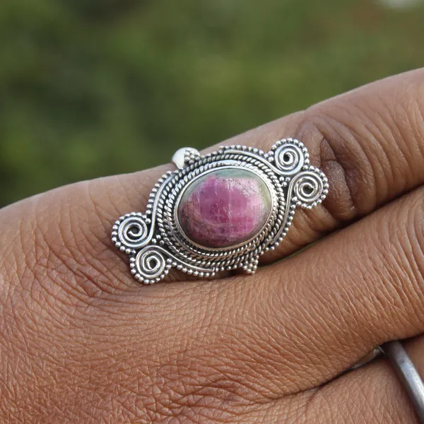 Silver_&_Pink_&_Green_Sterling_Silver_925_Premium_&_Elegant_Boho_Ring_For_Girls_&_Women