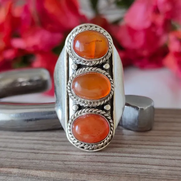 Silver_&_Orange_Sterling_Silver_925_Premium_&_Elegant_Boho_Ring_For_Girls_&_Women
