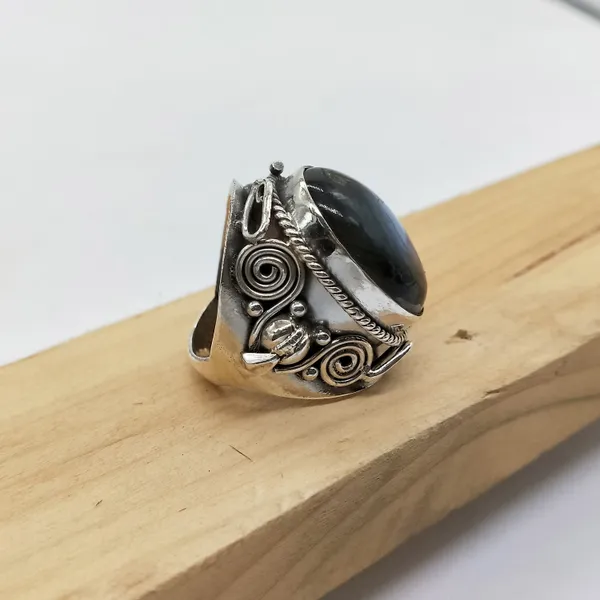 Silver_&_Grey_&_Blue_Sterling_Silver_925_Premium_&_Elegant_Boho_Ring_For_Girls_&_Women