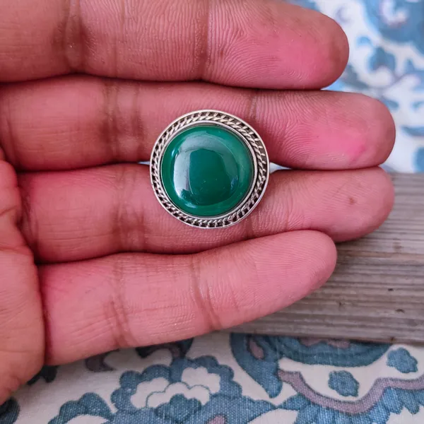 Silver_&_Green_Sterling_Silver_925_Premium_&_Elegant_Boho_Ring_For_Girls_&_Women
