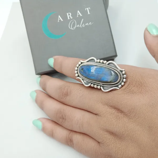 Silver_&_Blue_Sterling_Silver_925_Premium_&_Elegant_Boho_Ring_For_Girls_&_Women