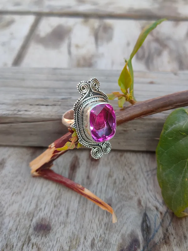 Silver_&_Pink_Sterling_Silver_925_Premium_&_Elegant_Boho_Ring_For_Girls_&_Women