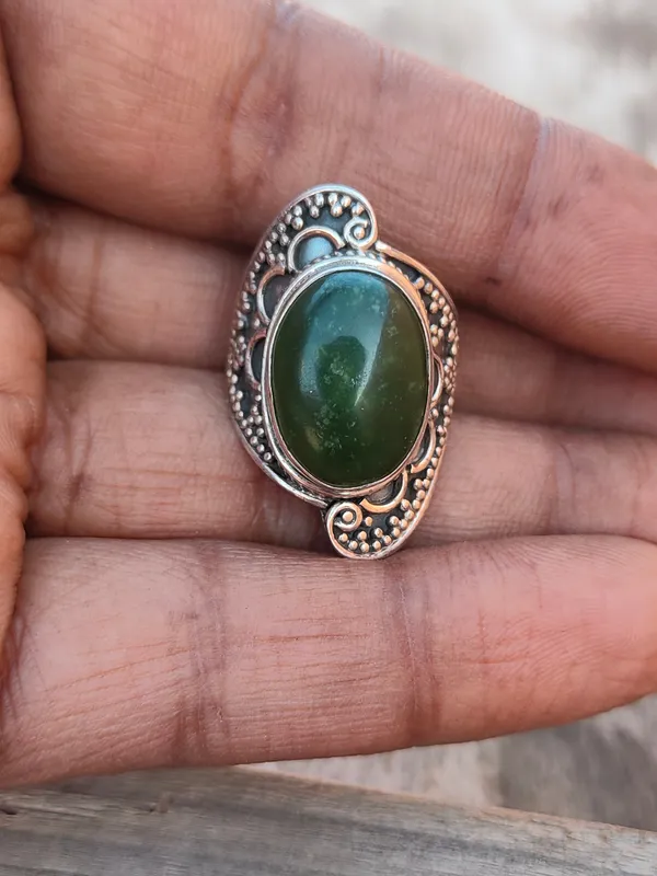 Silver_&_Green_Sterling_Silver_925_Premium_&_Elegant_Boho_Ring_For_Girls_&_Women